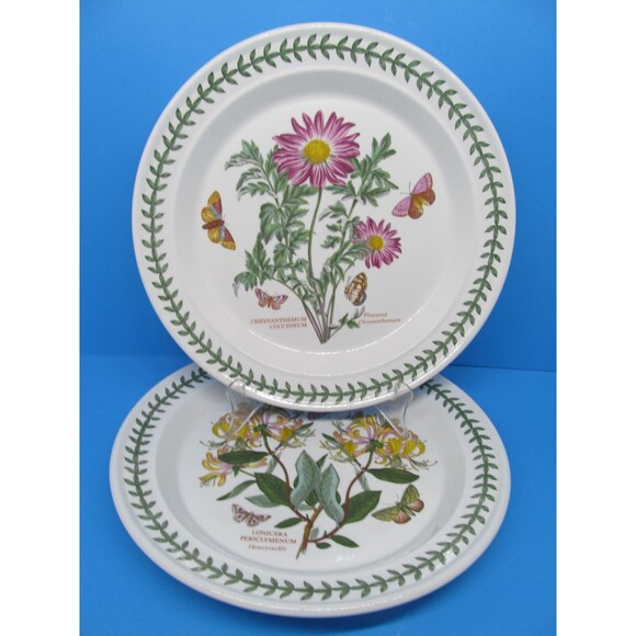 Portmeirion Chrysanthemum And Lonicera Set Of 2 Floral 10 1/2" Dinner Plates VGC - Picture 1 of 13